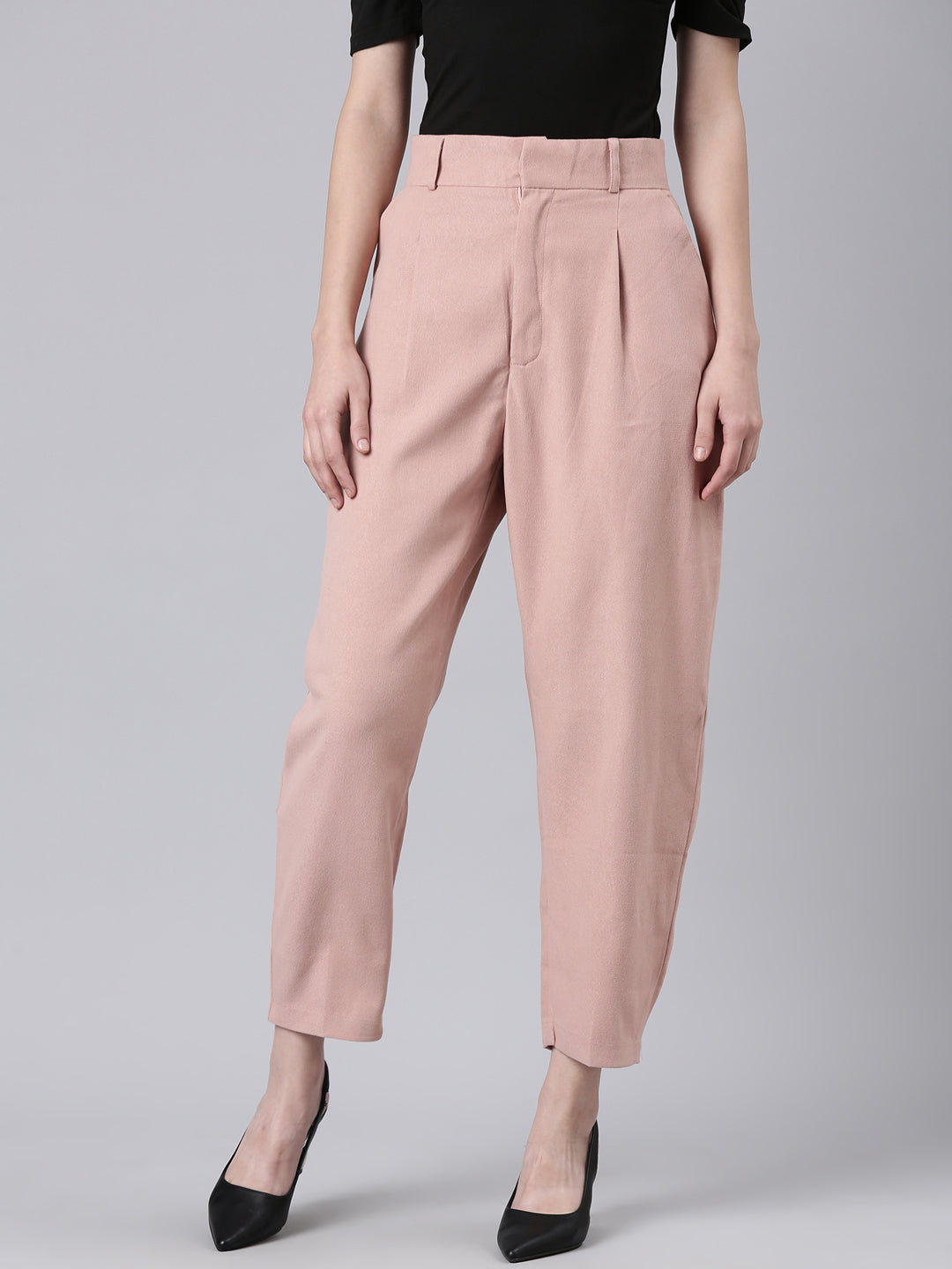 Women's Peach Straight Fit Cotton Cropped Peg Trousers