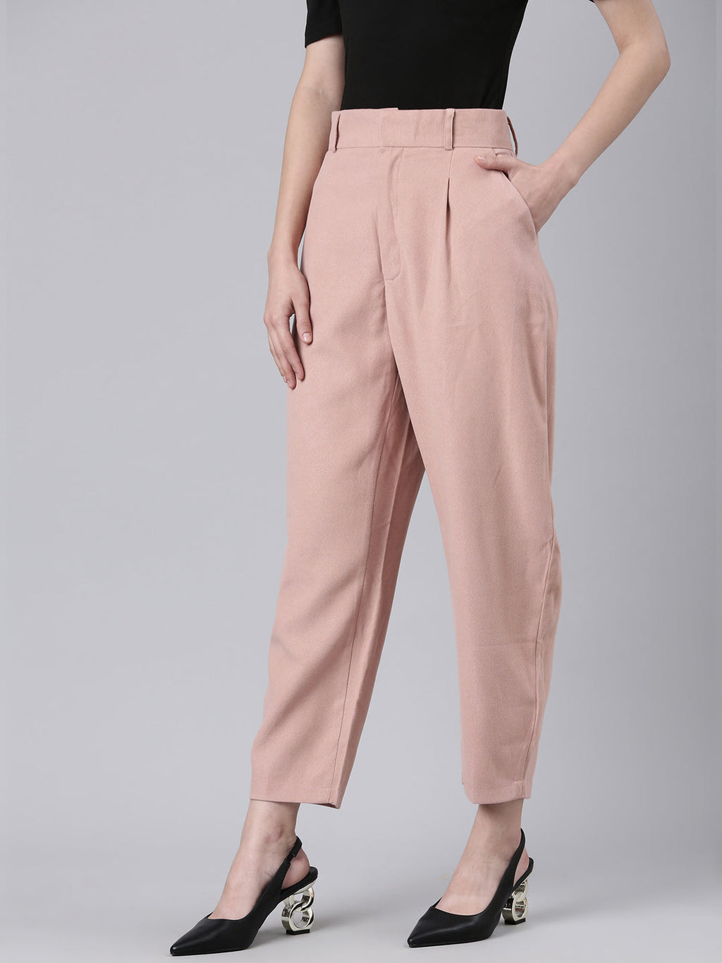 Women's Peach Straight Fit Cotton Cropped Peg Trousers