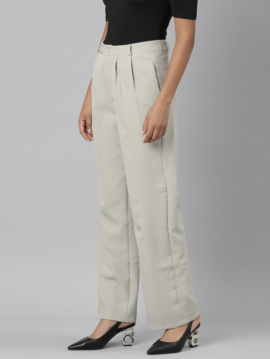 Women's Beige Relaxed Straight Fit Cotton Parallel Trouser