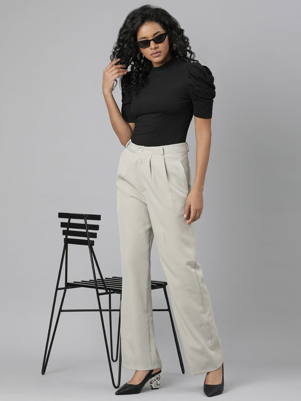 Women's Beige Relaxed Straight Fit Cotton Parallel Trouser