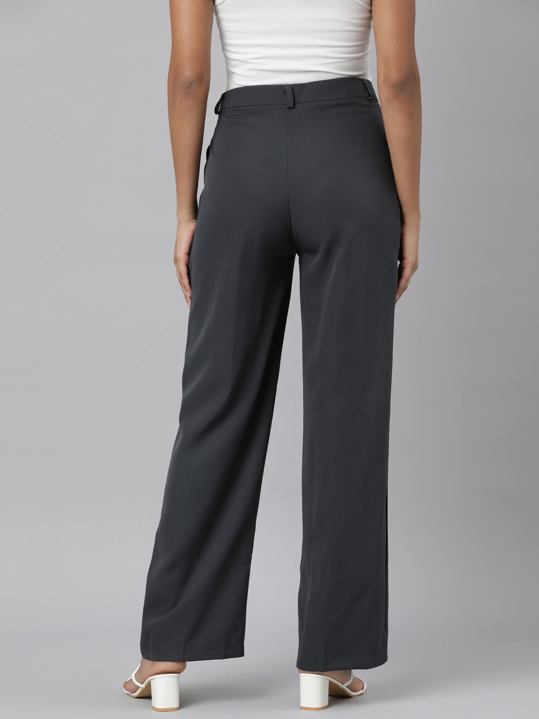 Women's Charcoal Relaxed Straight Fit Cotton Parallel Trousers