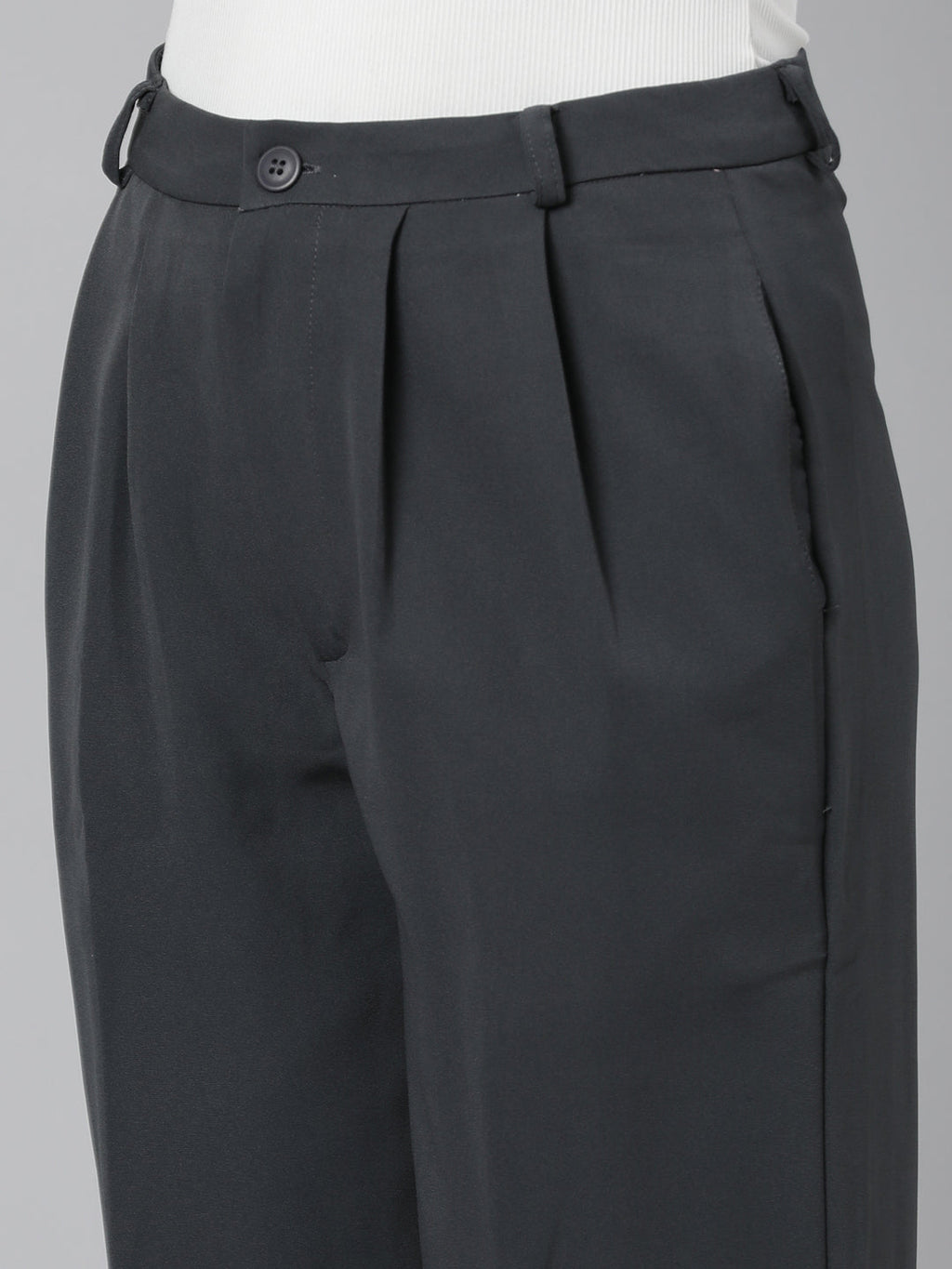 Women's Charcoal Relaxed Straight Fit Cotton Parallel Trousers
