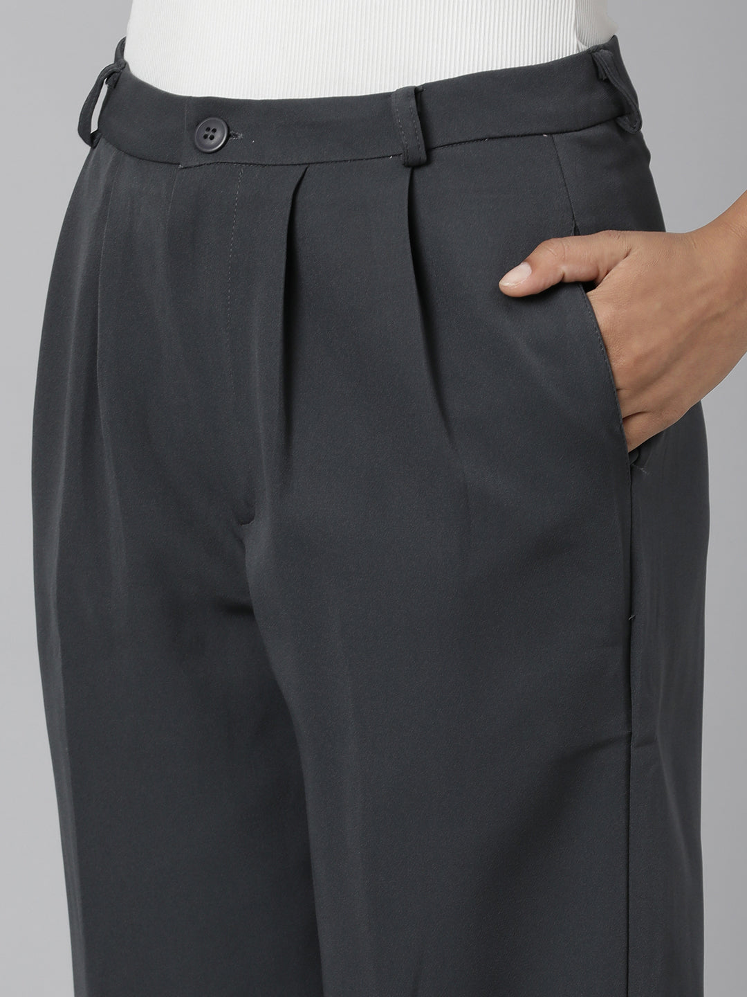 Women's Charcoal Relaxed Straight Fit Cotton Parallel Trousers