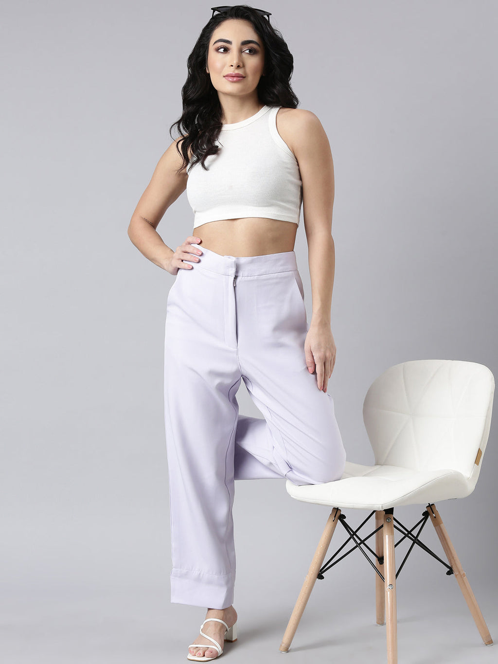 Women's Lavender Comfort Straight Fit Cotton Parallel Trouser