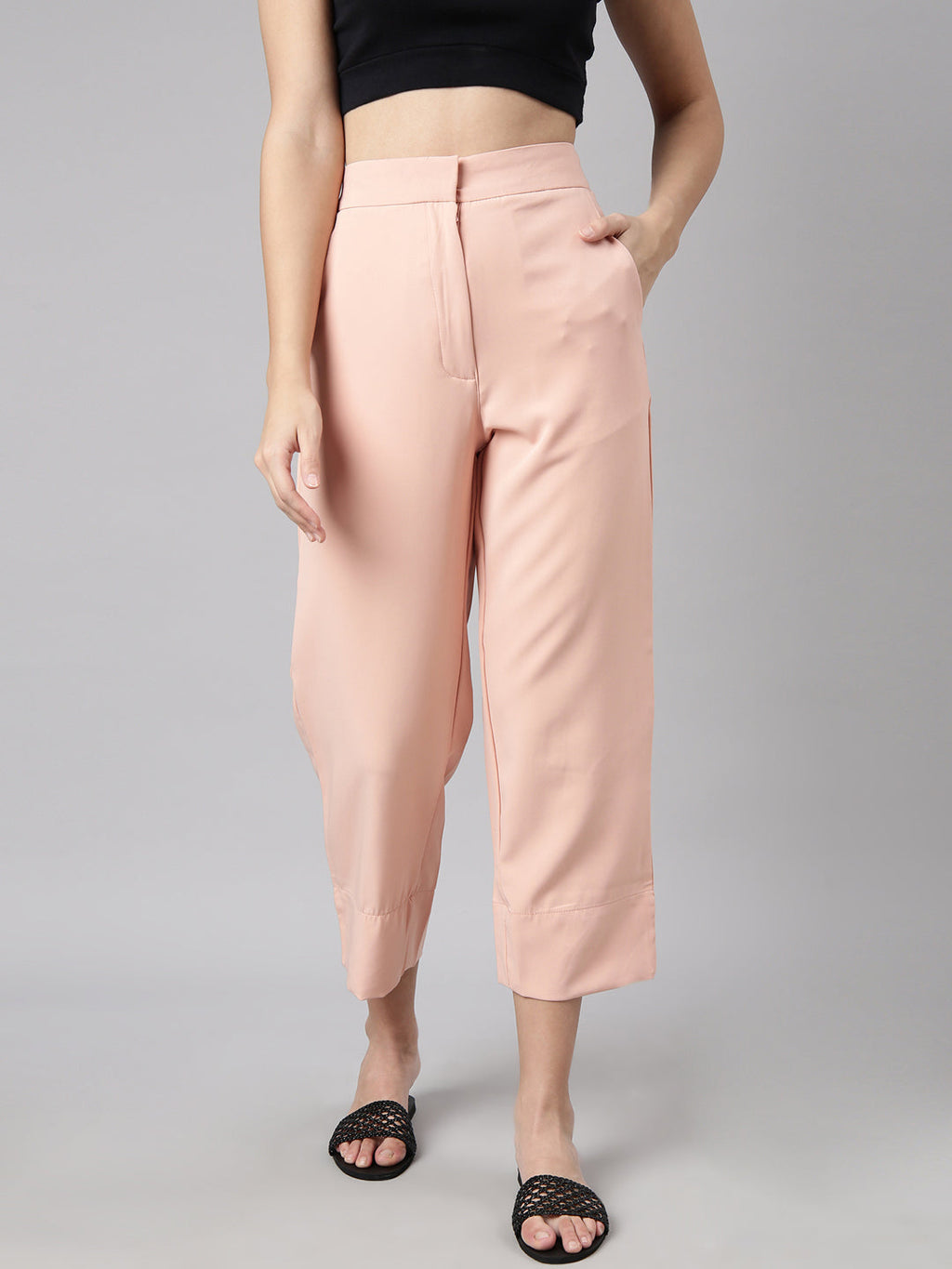 Women's Peach Comfort Straight Fit Cotton Parallel Trouser