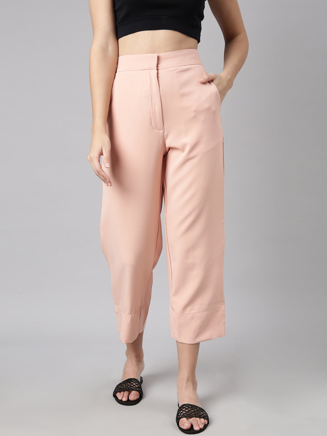 Women's Peach Comfort Straight Fit Cotton Parallel Trouser