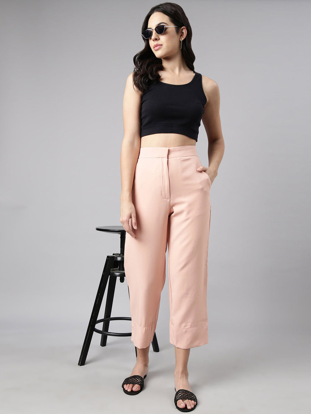 Women's Peach Comfort Straight Fit Cotton Parallel Trouser