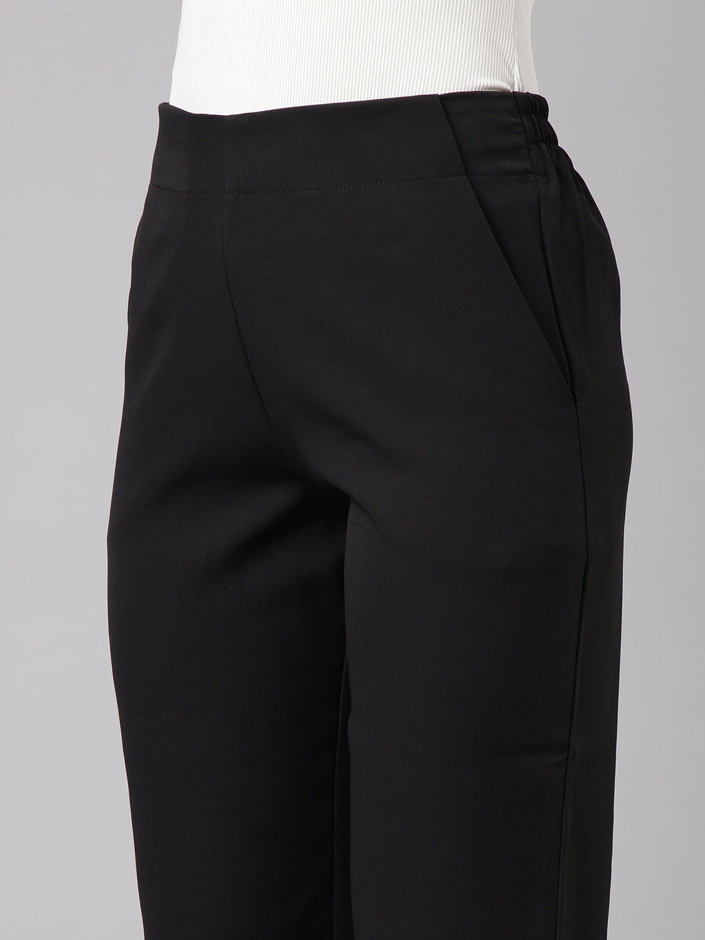 Women's Black Regular Fit Cotton Comfort Formal Trousers