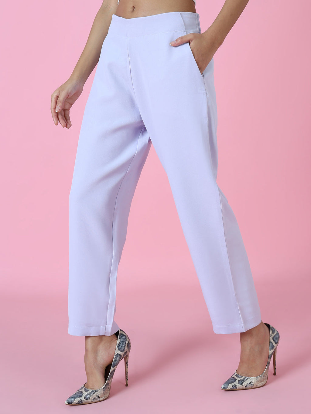 Women's Lavender Regular Fit Cotton Comfort Formal Trousers