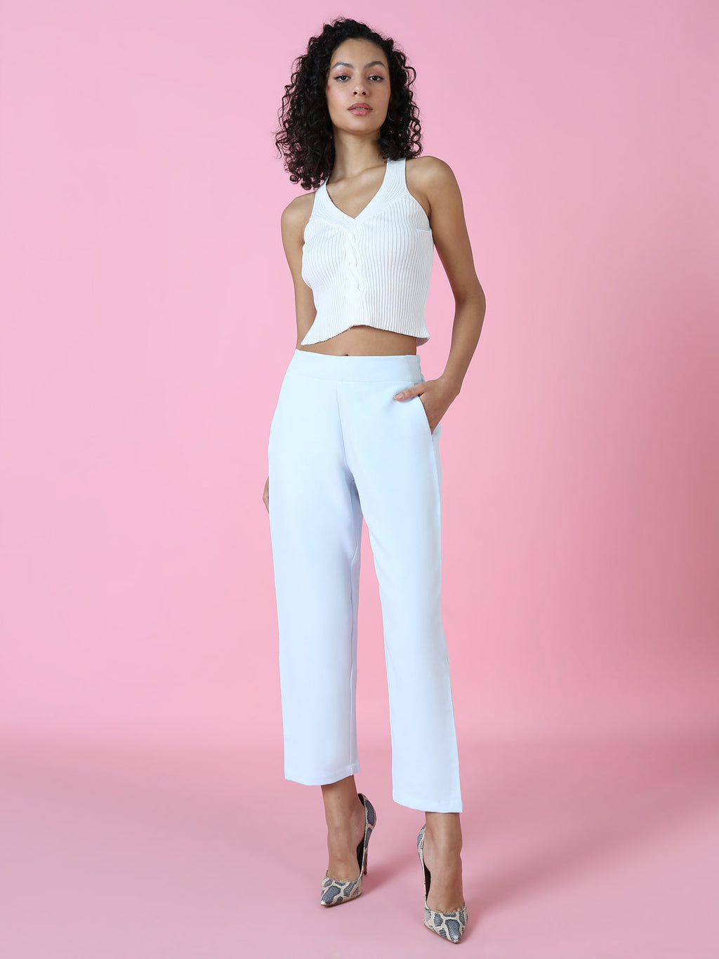 Women's Turquoise Blue Regular Fit Cotton Comfort Casual Trousers