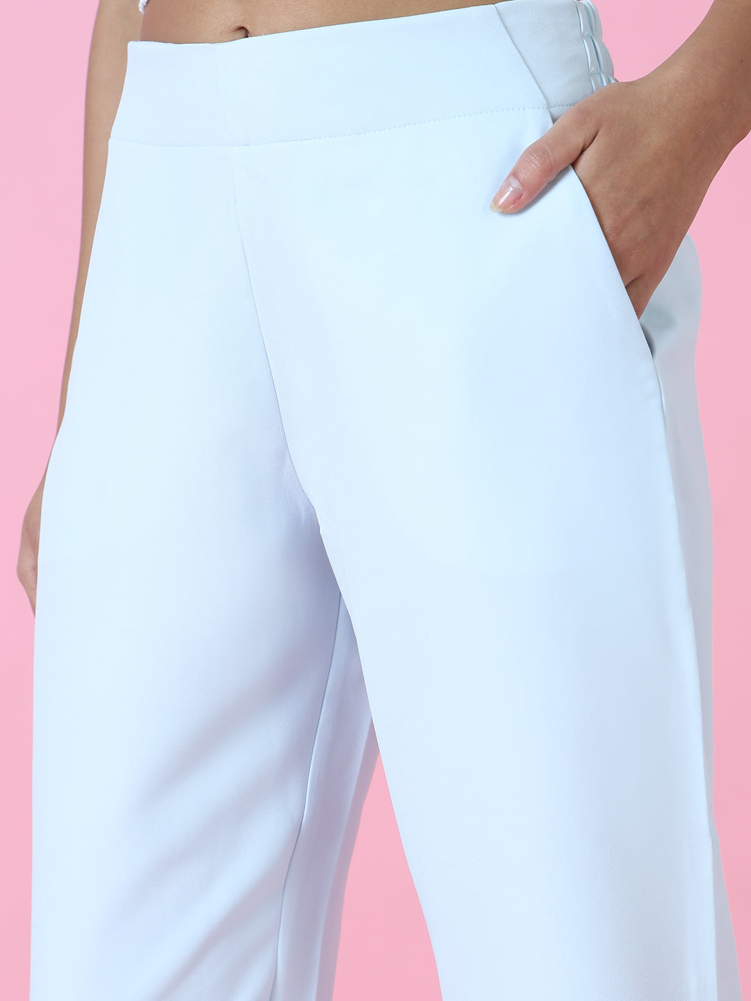 Women's Turquoise Blue Regular Fit Cotton Comfort Casual Trousers