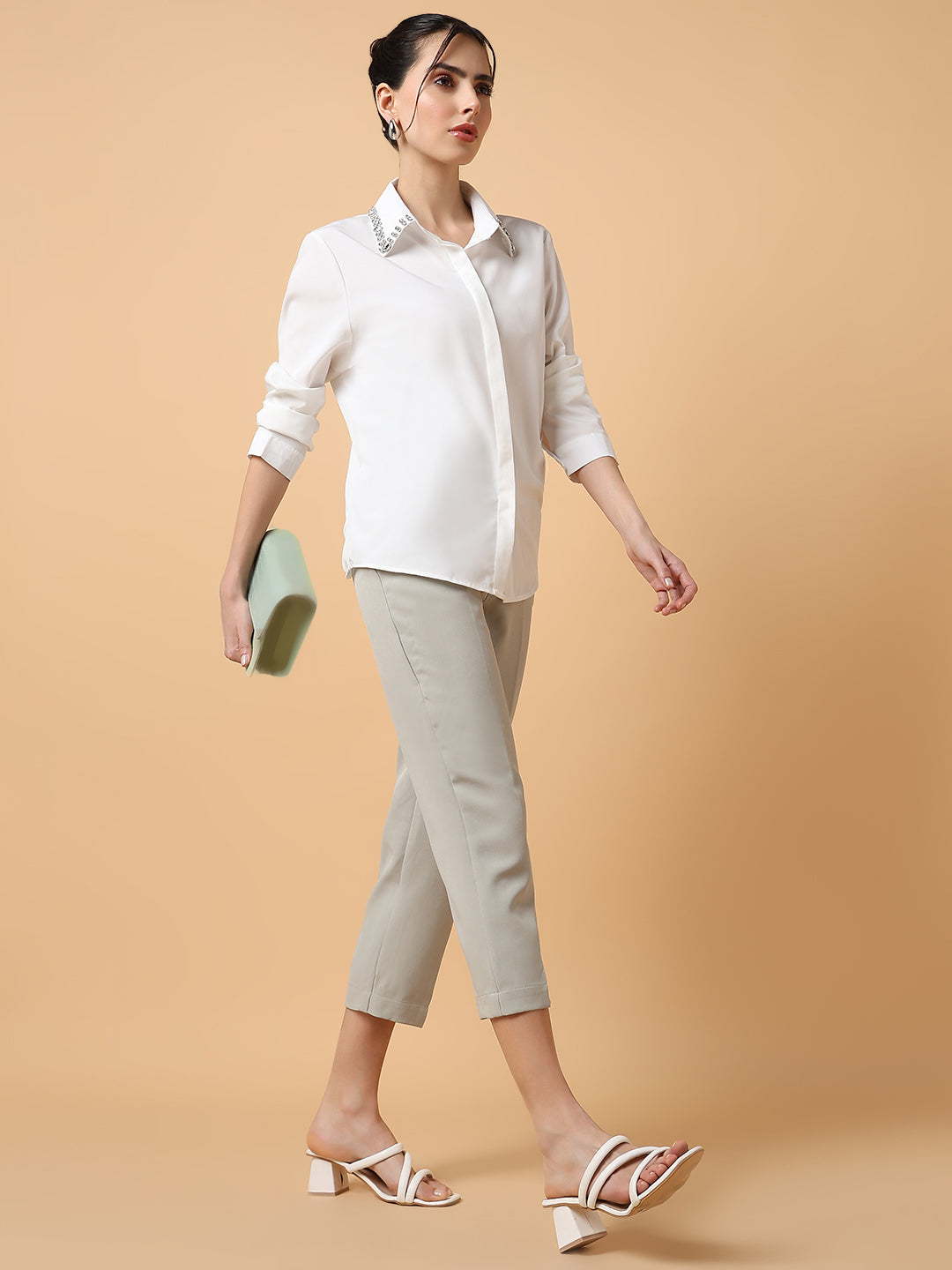 Women's Grey Comfort Slim Fit Pleated Trousers