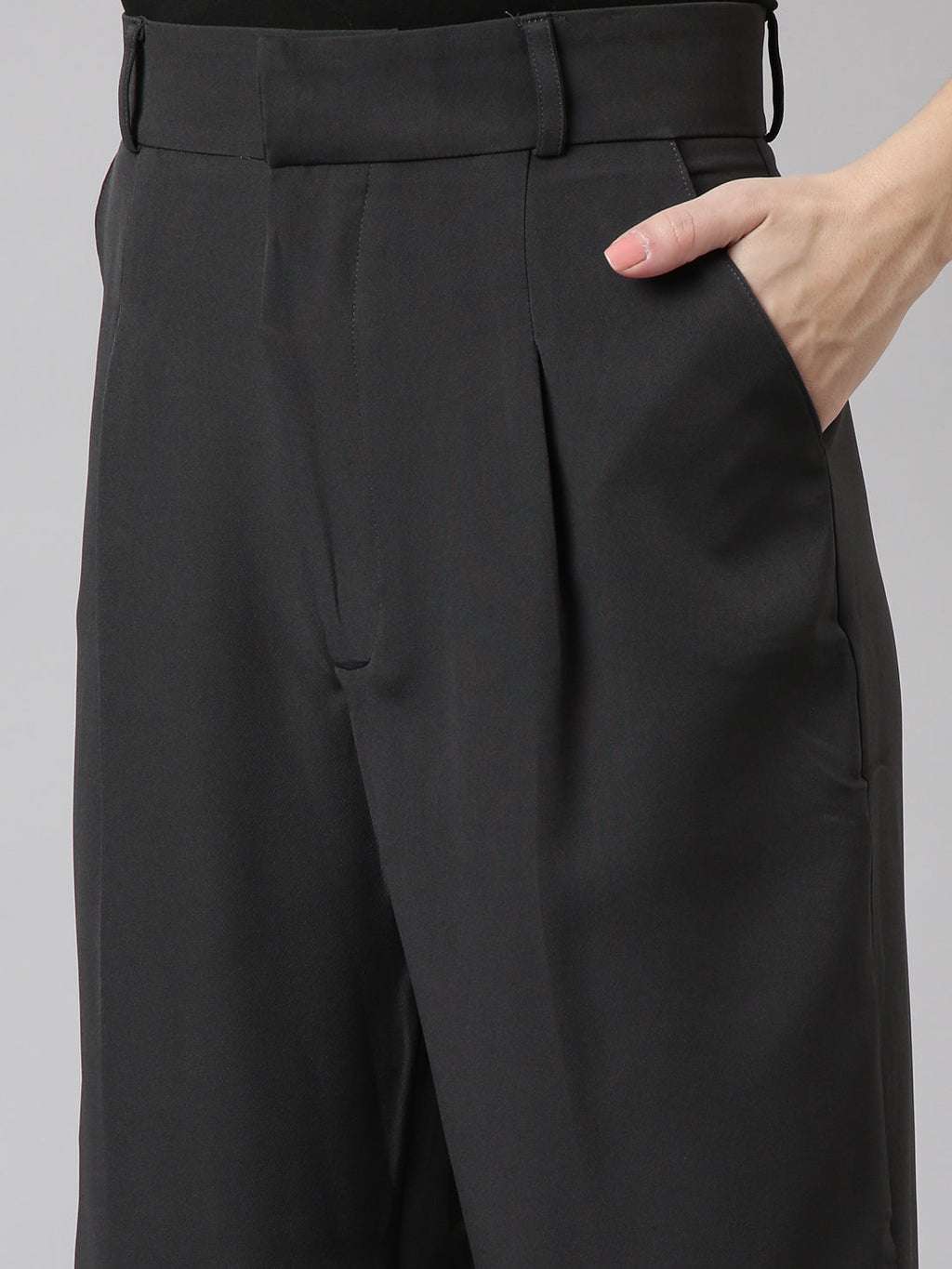Women's Charcoal Comfort Regular Fit Cotton Formal Trouser