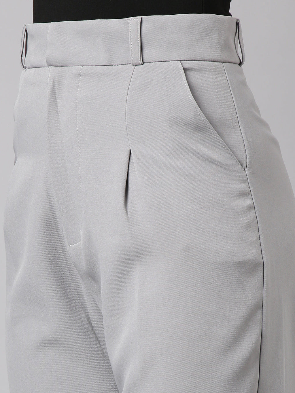 Women's Grey Comfort Regular Fit Cotton Formal Trouser