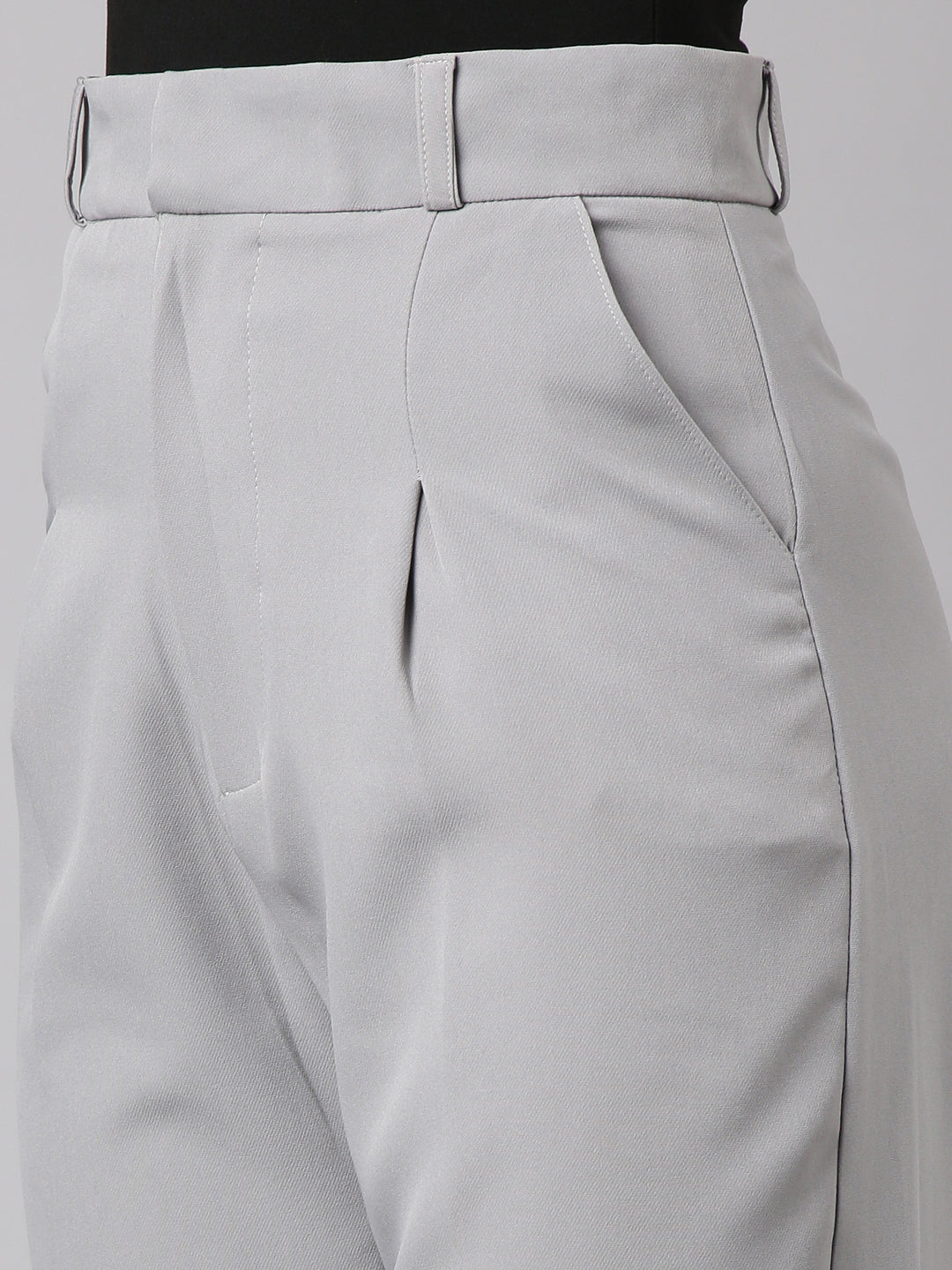 Women's Grey Comfort Regular Fit Cotton Formal Trouser