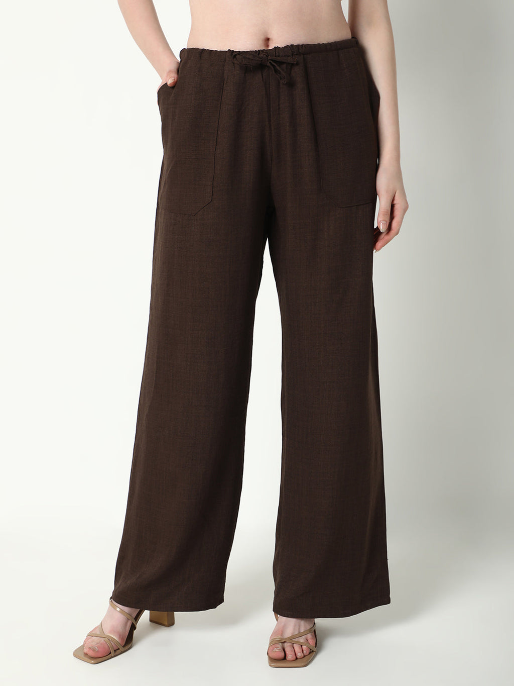 Women's Brown Comfort Cotton Regular Fit Parallel Trousers