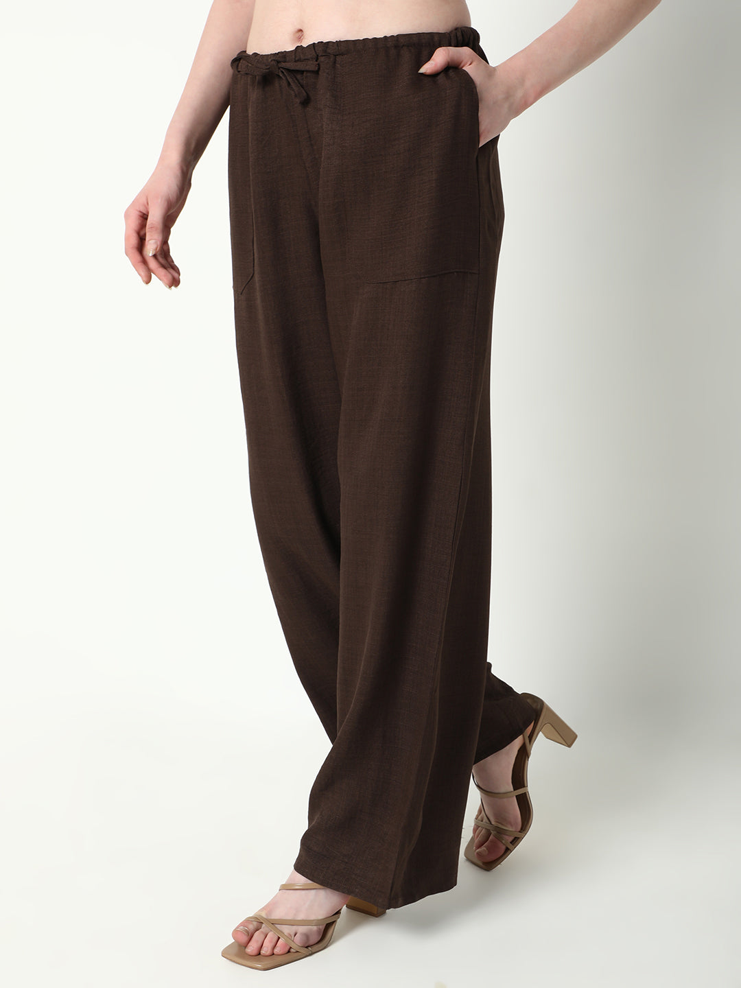 Women's Brown Comfort Cotton Regular Fit Parallel Trousers