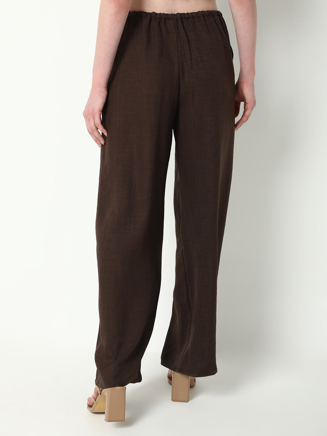 Women's Brown Comfort Cotton Regular Fit Parallel Trousers