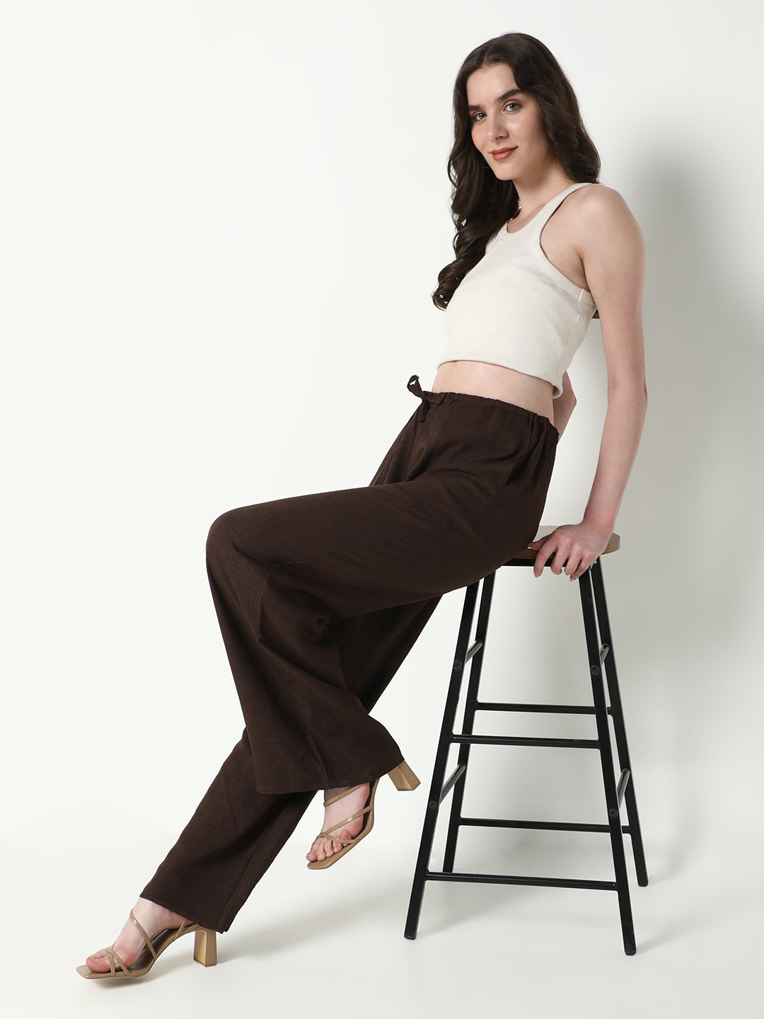Women's Brown Comfort Cotton Regular Fit Parallel Trousers