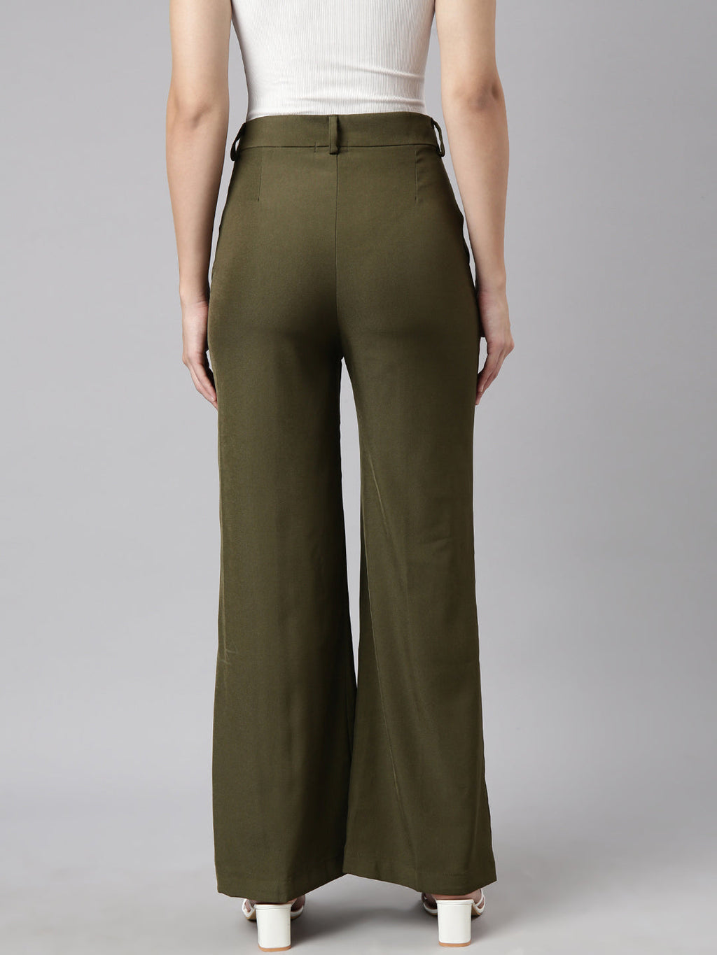 Women's Olive Comfort Fit Mid Rise Cotton Parallel Trouser