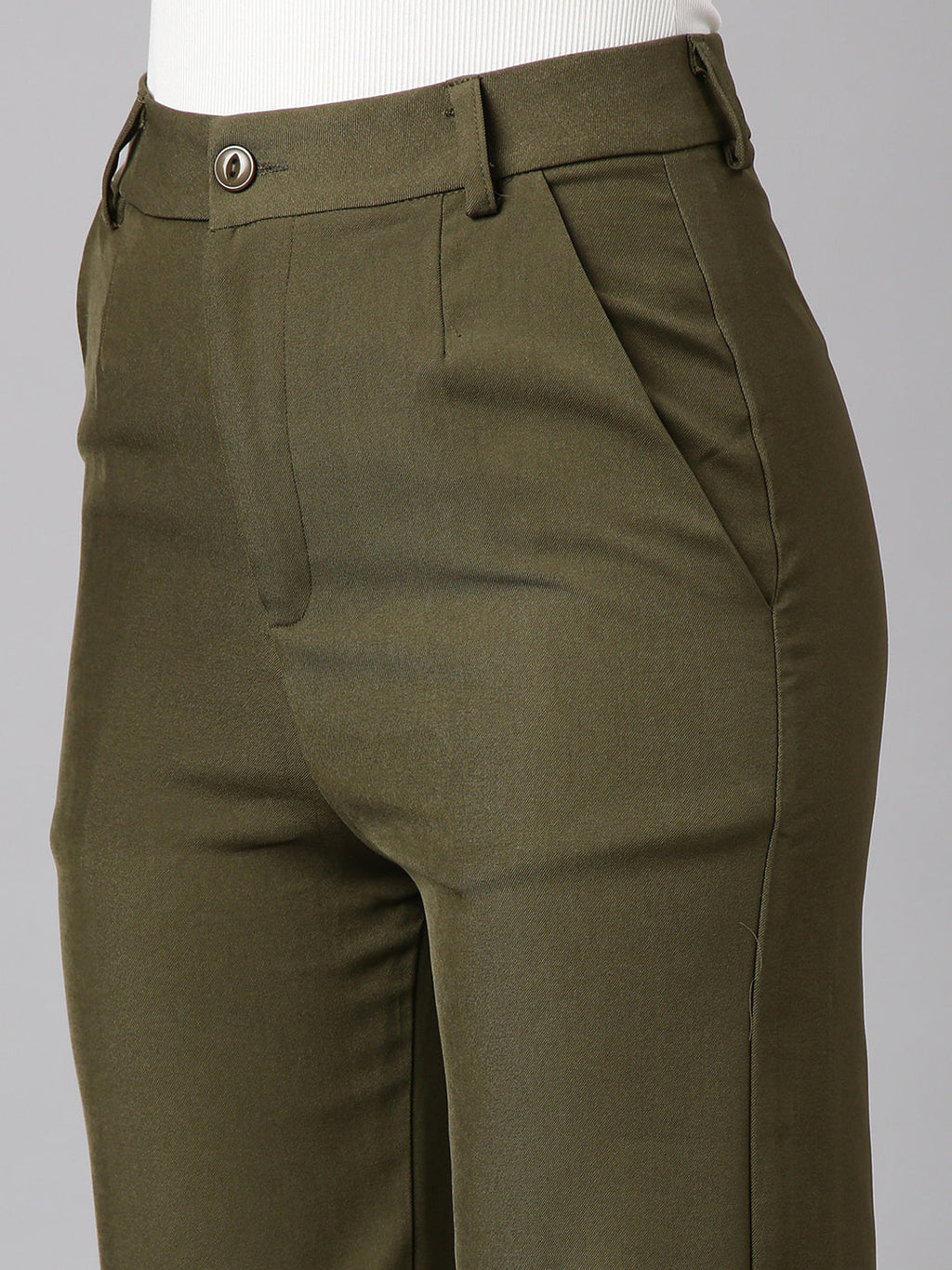 Women's Olive Comfort Fit Mid Rise Cotton Parallel Trouser