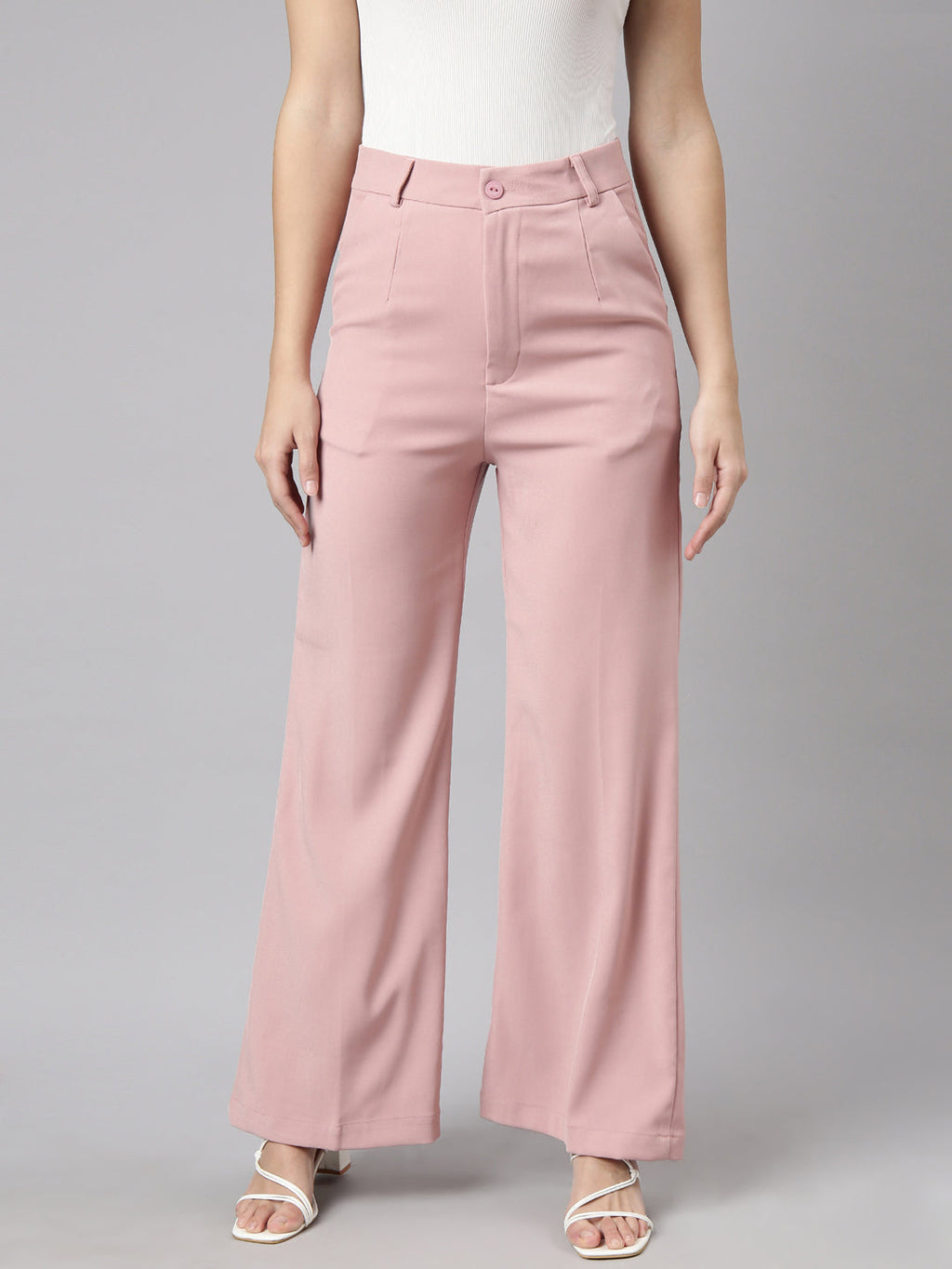 Women's Peach Comfort Cotton Regular Fit Parallel Trousers