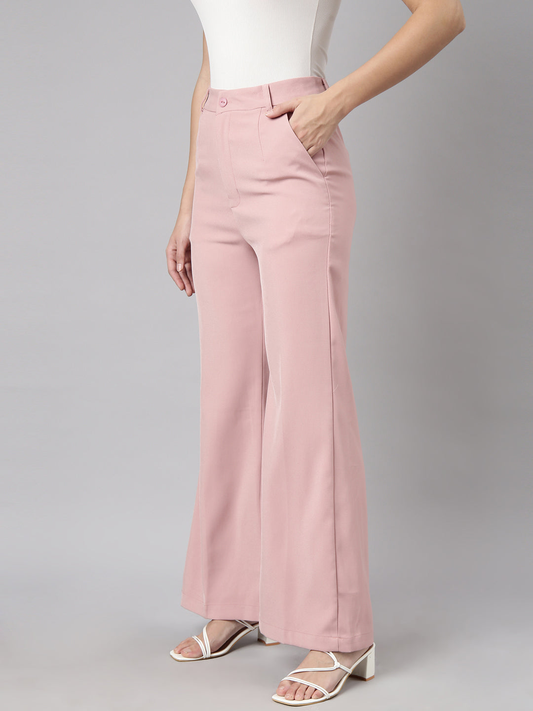 Women's Peach Comfort Cotton Regular Fit Parallel Trousers