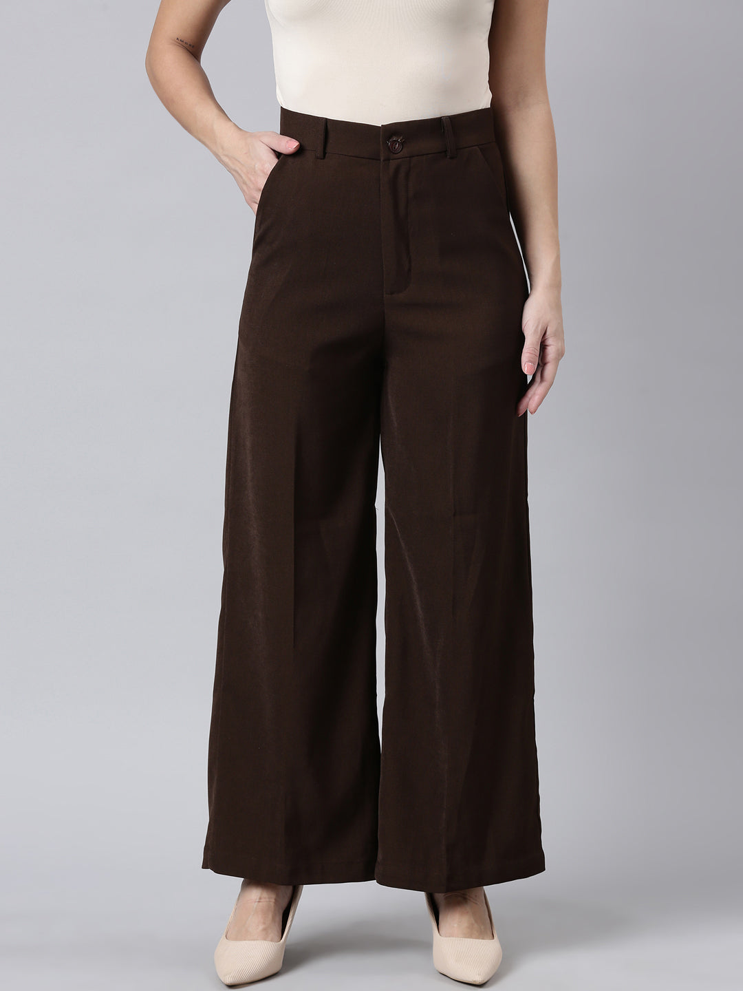 Women's Brown Comfort Cotton Parallel Trouser