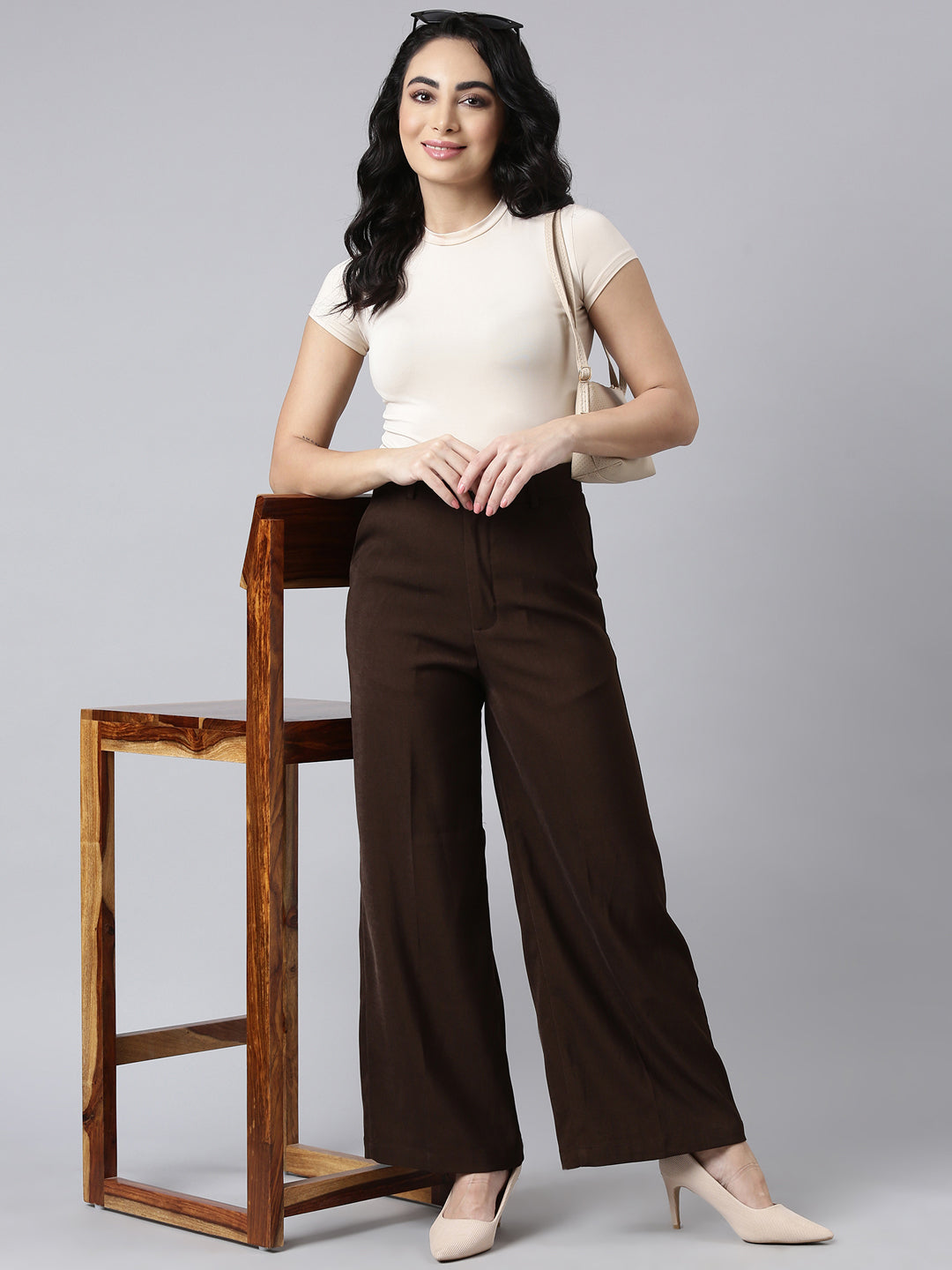 Women's Brown Comfort Cotton Parallel Trouser