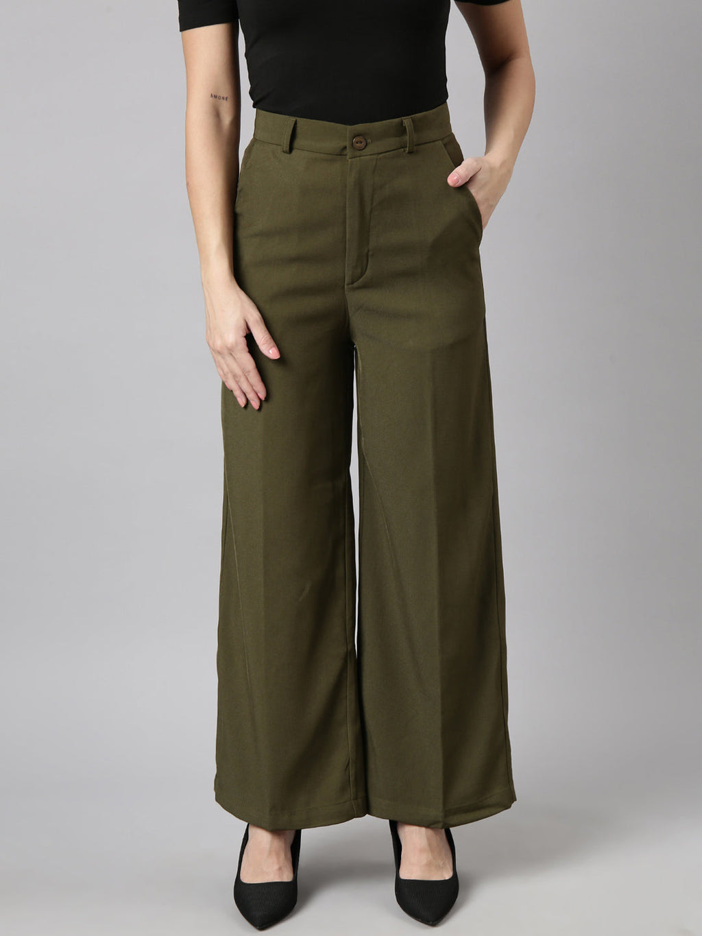Women's Olive Regular Fit Cotton Comfort Parallel Trousers