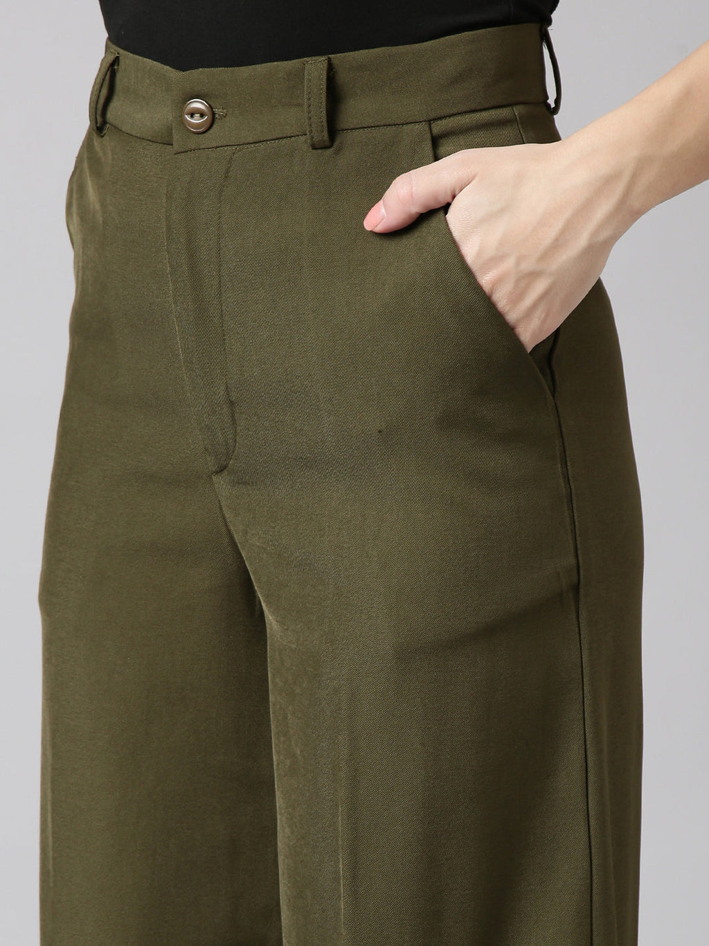 Women's Olive Regular Fit Cotton Comfort Parallel Trousers
