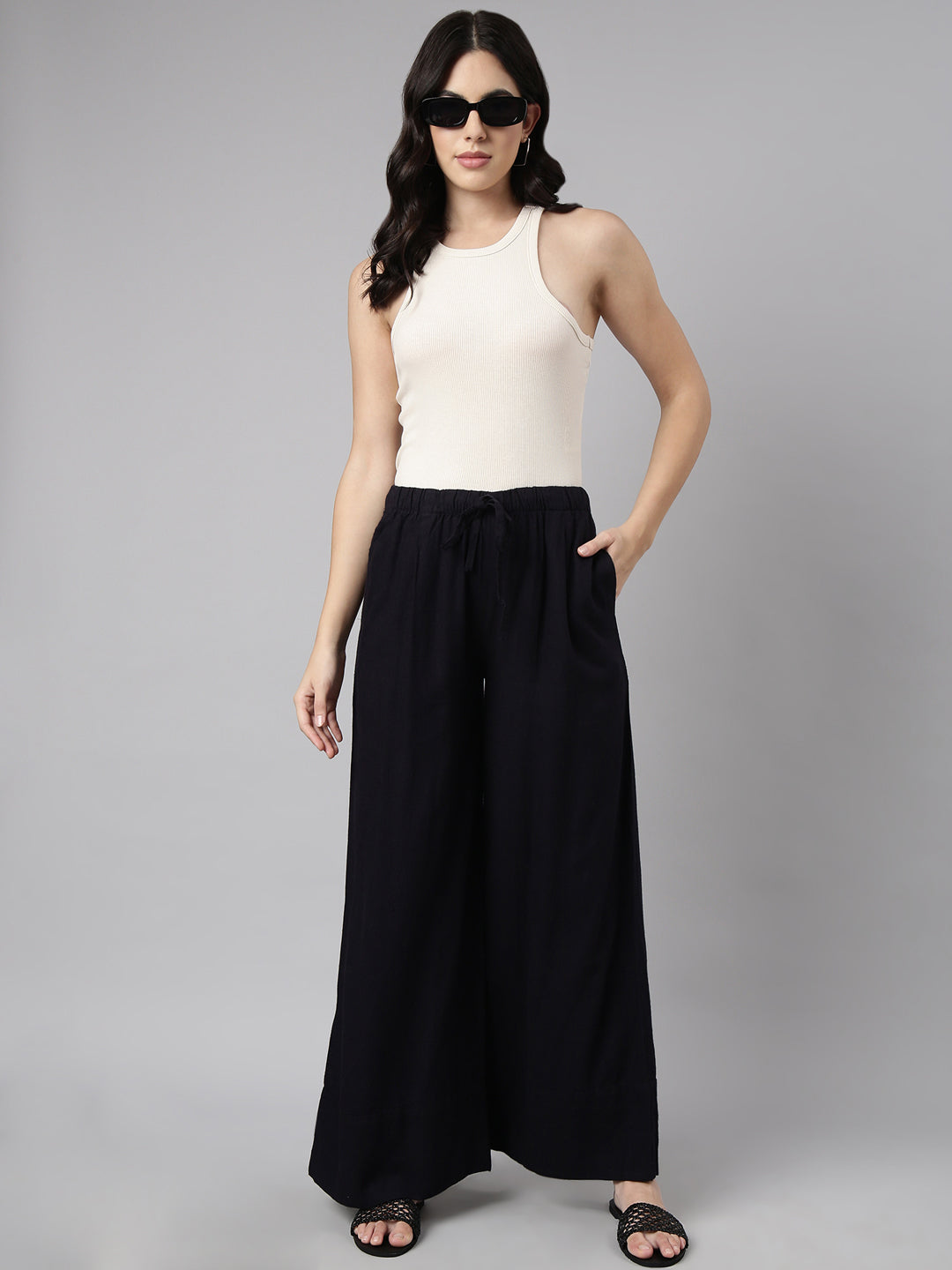 Women's Navy Blue Wide Leg Palazzos