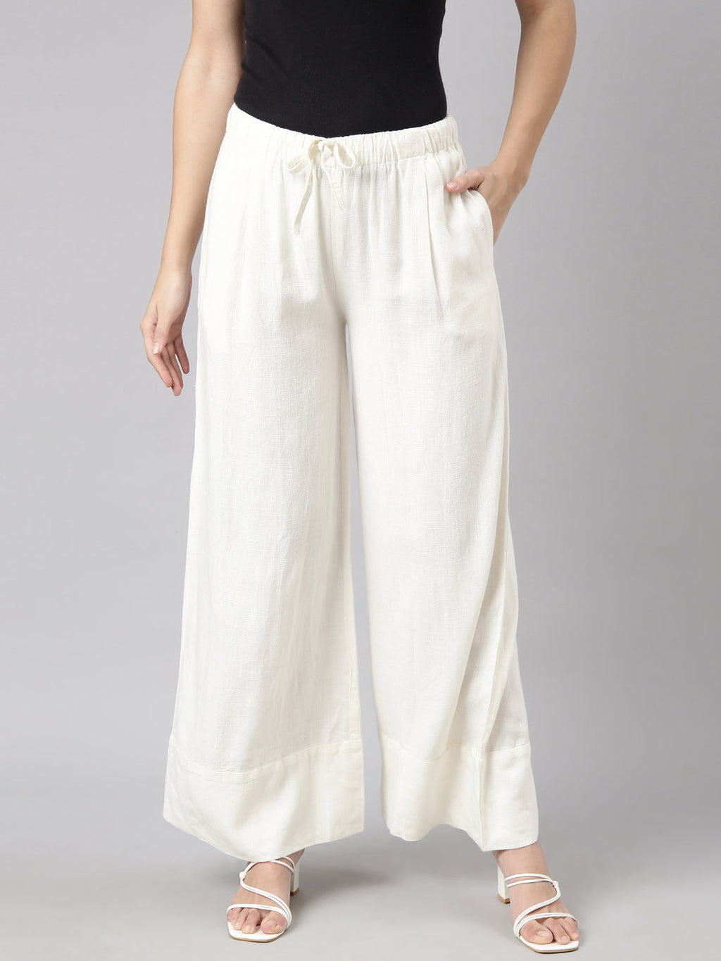 Women's Off White Wide Leg Palazzos