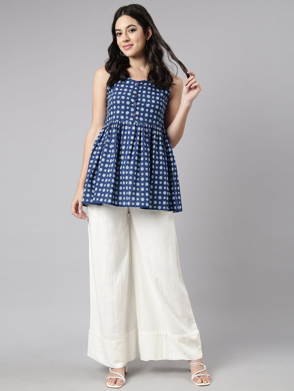 Women's Off White Wide Leg Palazzos