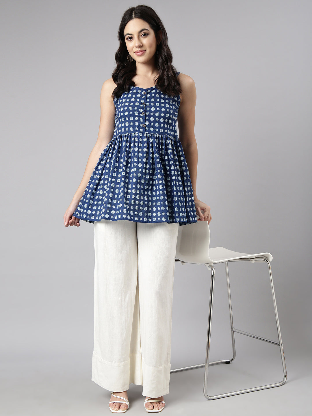 Women's Off White Wide Leg Palazzos