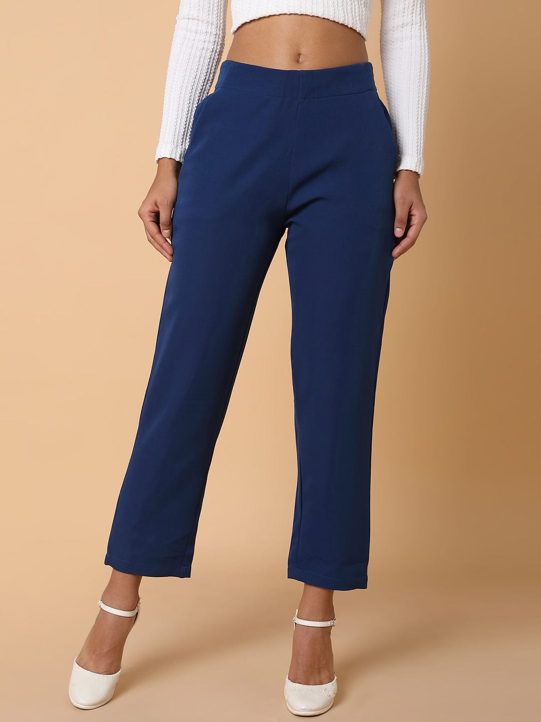 Women's Blue Comfort Slim Fit Trousers