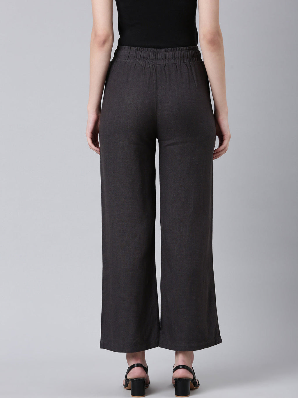 Women's Black Straight Fit Cotton Parallel Trousers