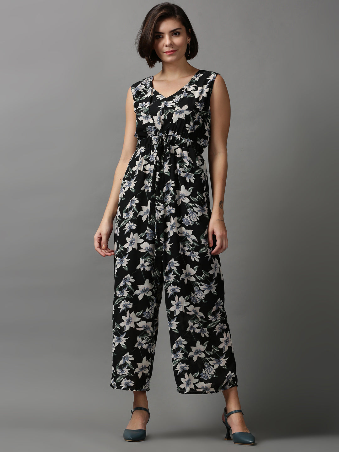 Women's Black Printed Basic Jumpsuit