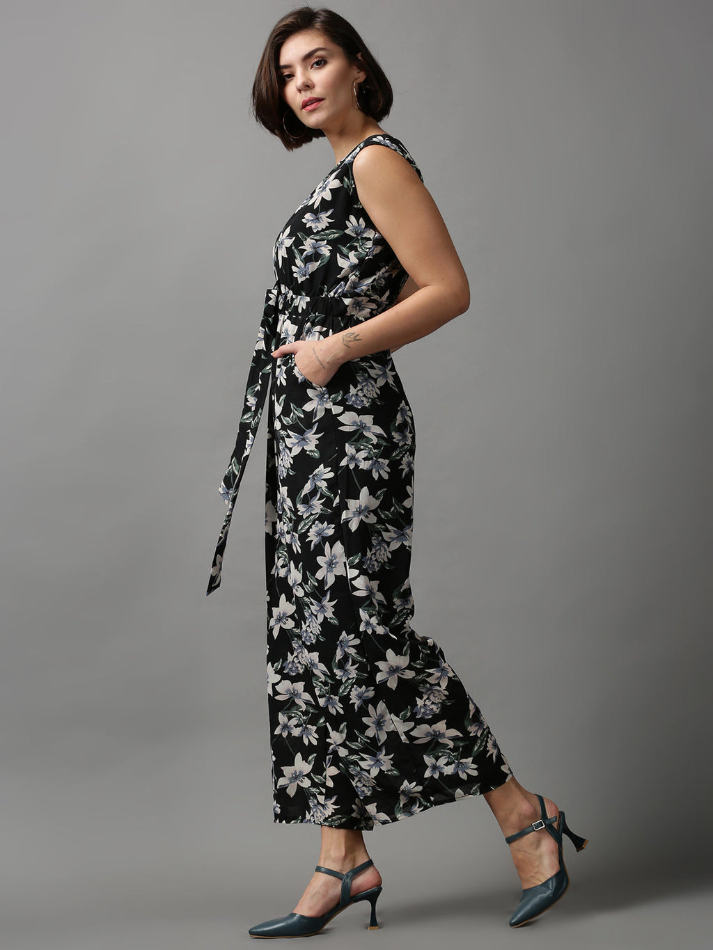 Women's Black Printed Basic Jumpsuit