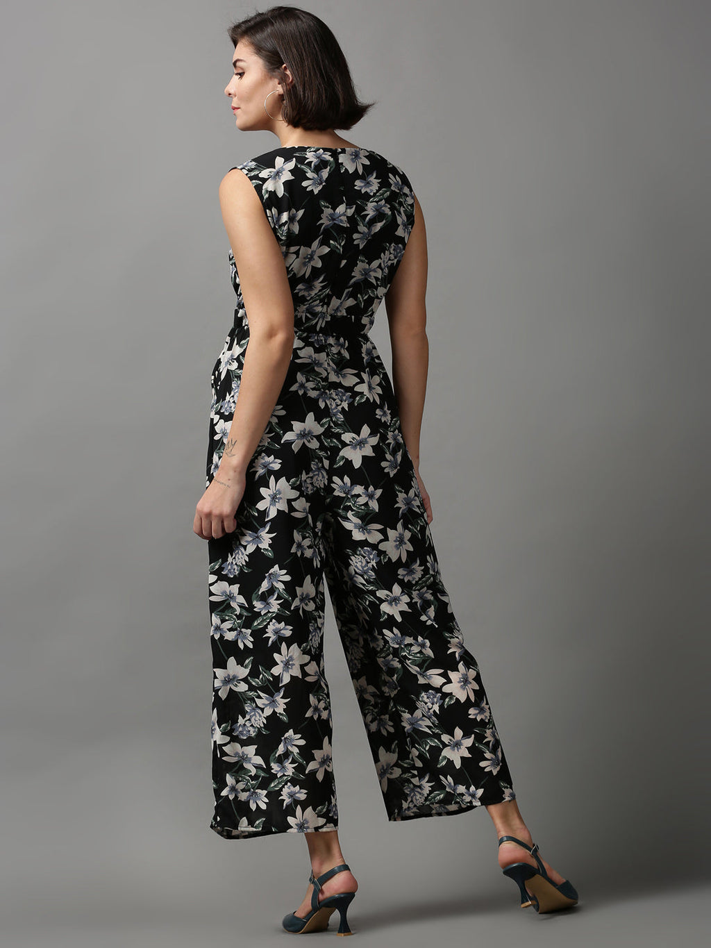 Women's Black Printed Basic Jumpsuit