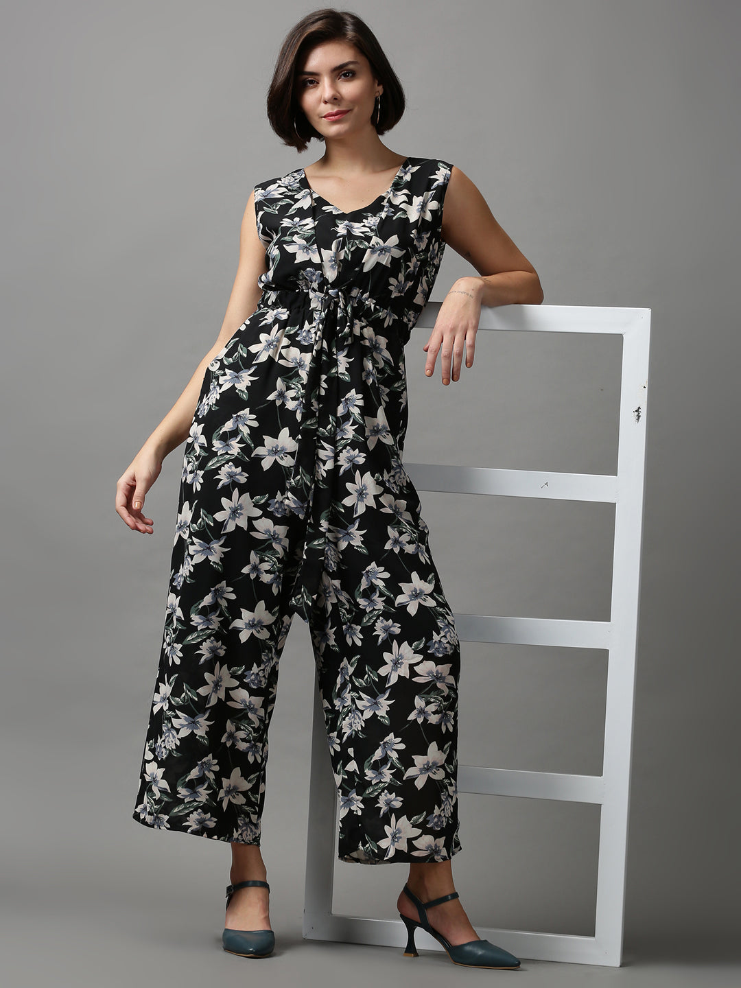 Women's Black Printed Basic Jumpsuit