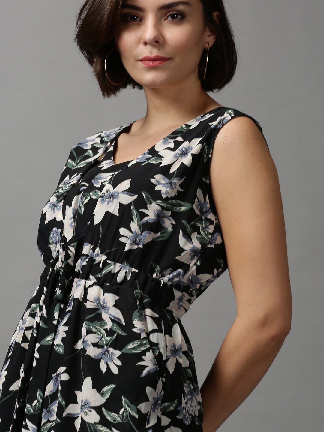 Women's Black Printed Basic Jumpsuit