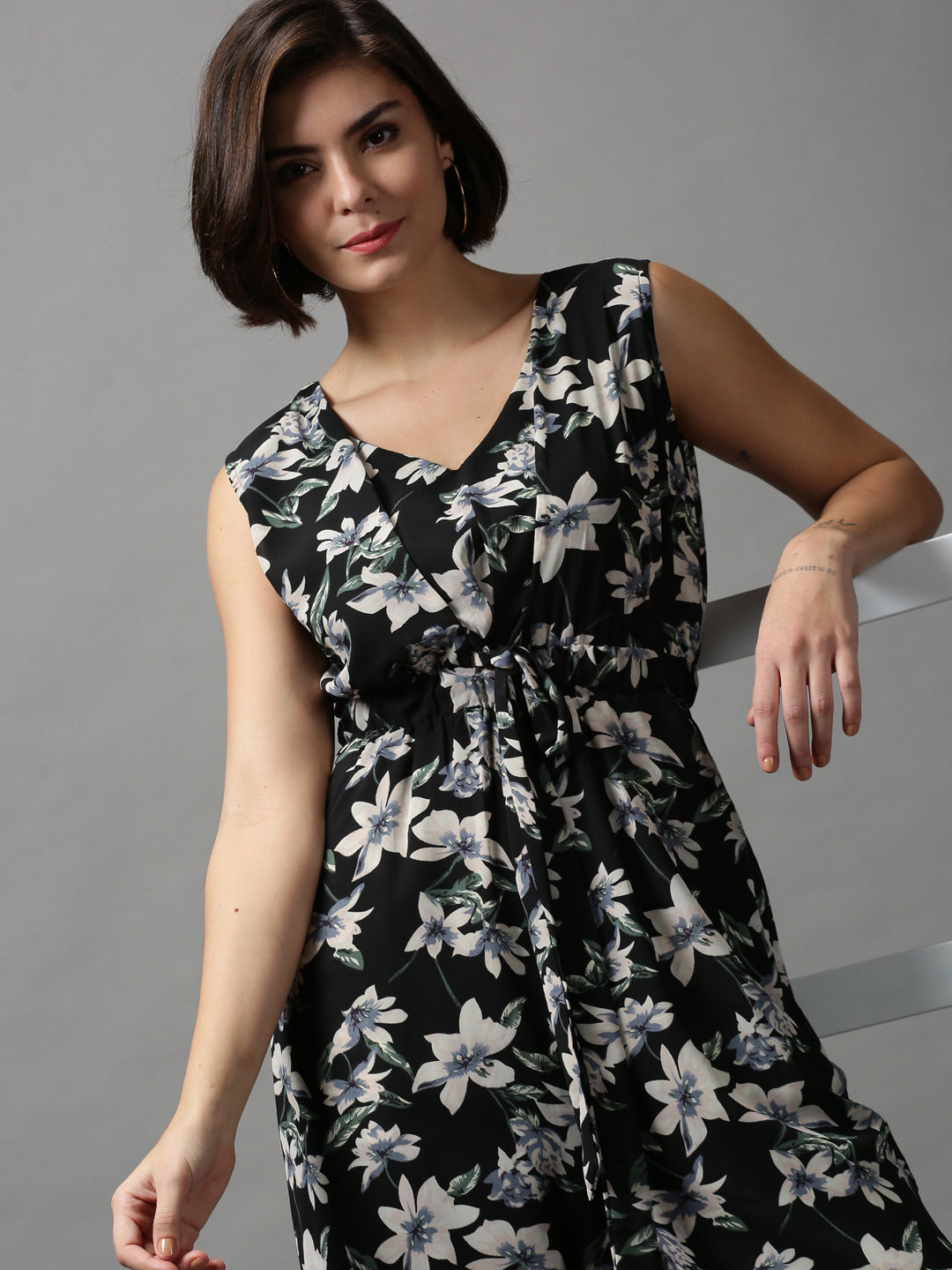 Women's Black Printed Basic Jumpsuit