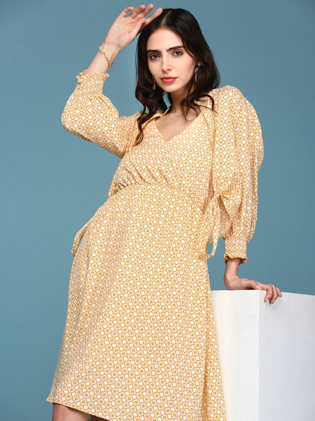 Women's Yellow Crepe Dress