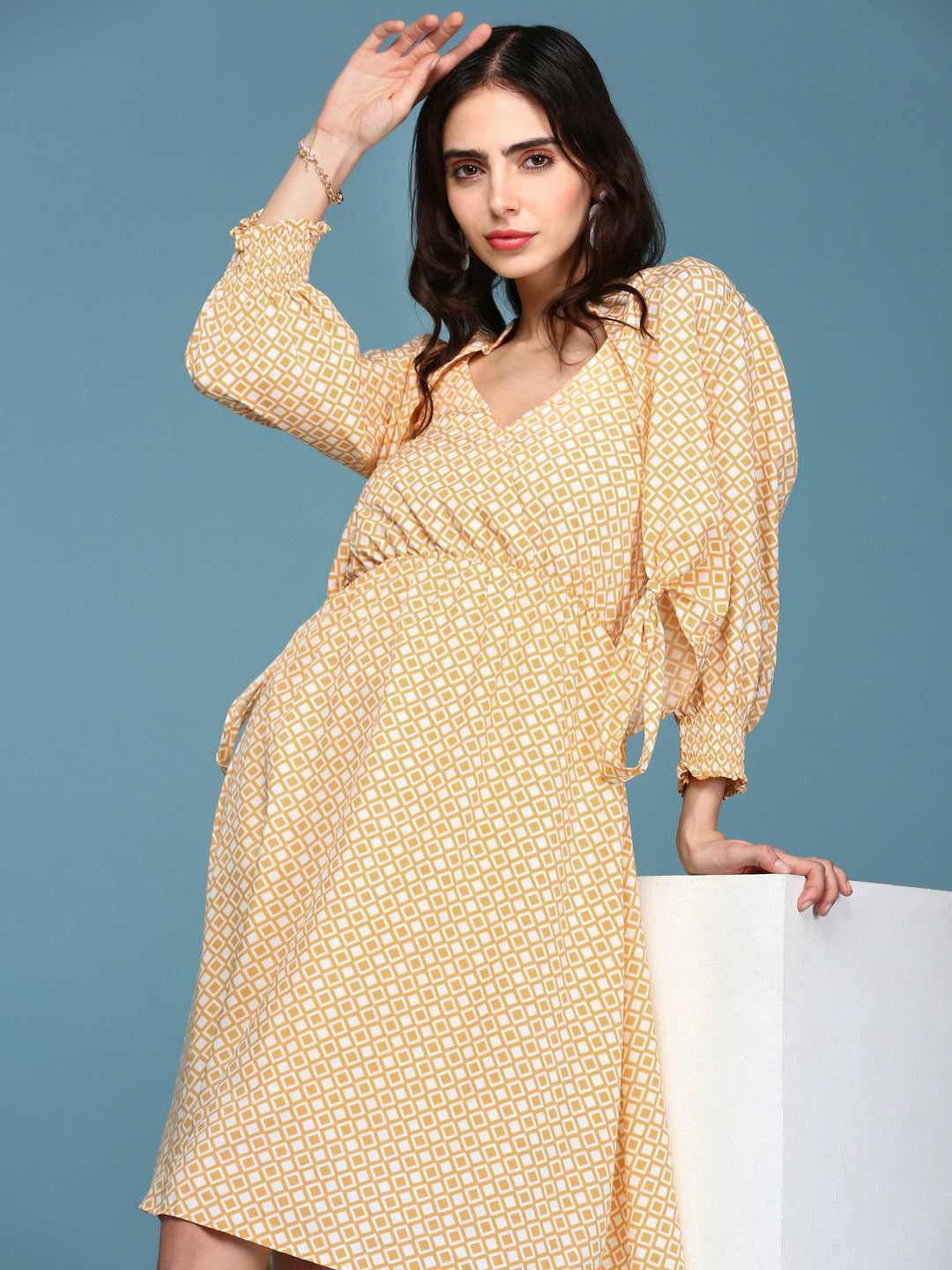 Women's Yellow Crepe Dress