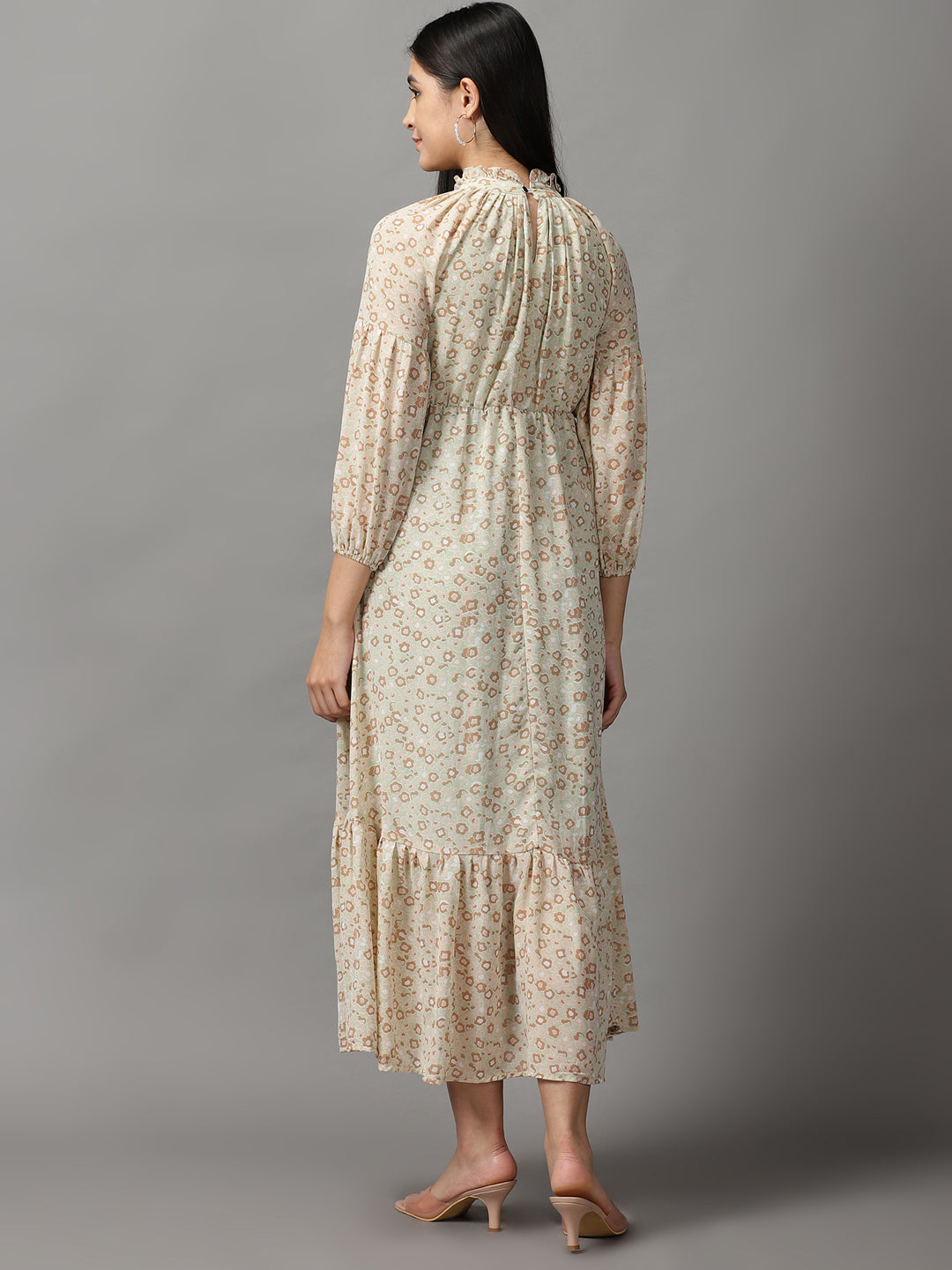 Women's Green Floral Chiffon Fit & Flare Dress