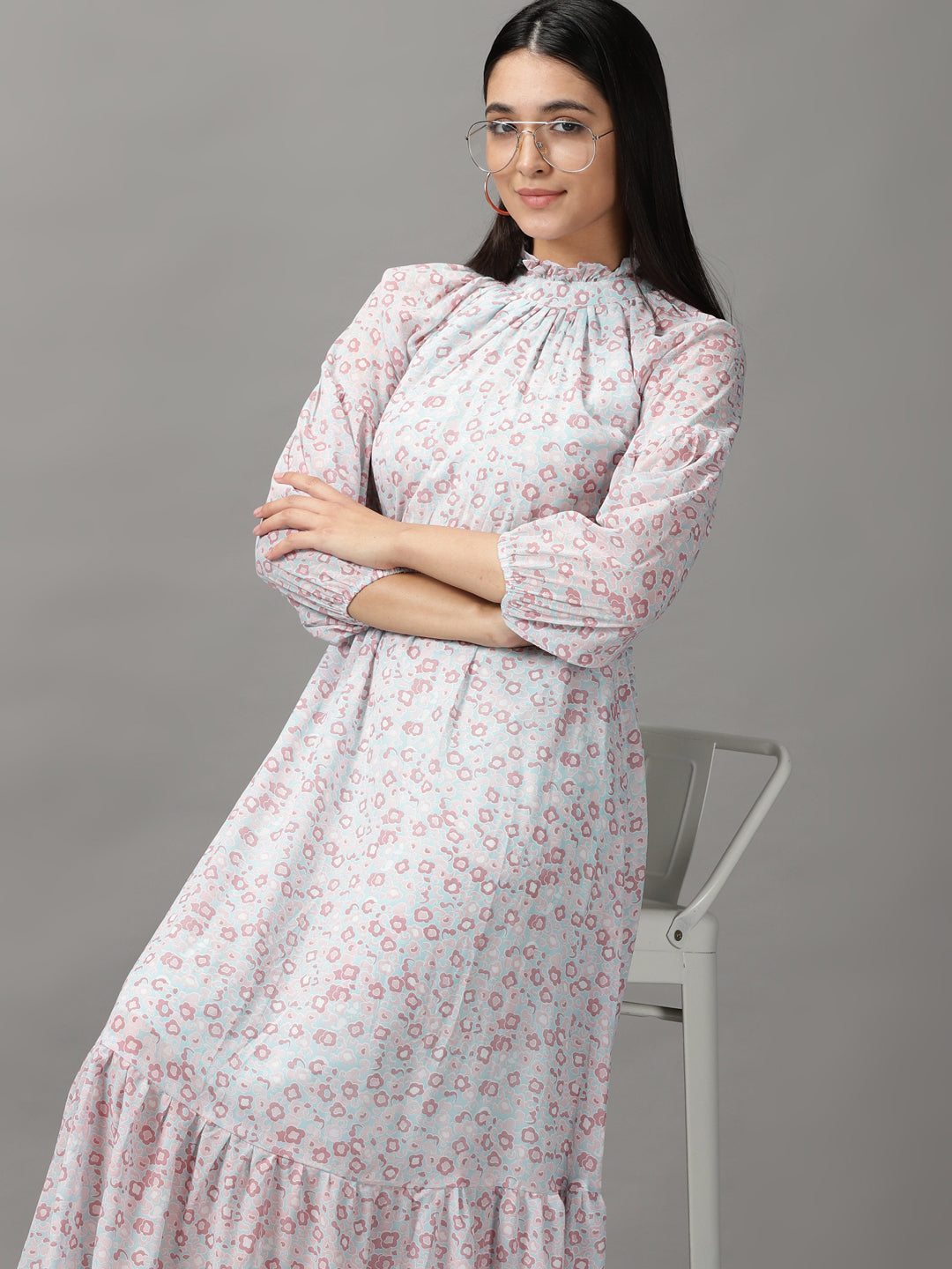 Women's Multi Floral Chiffon Fit & Flare Dress