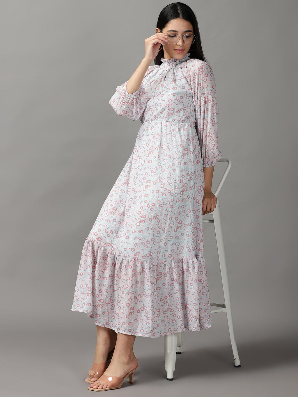 Women's Multi Floral Chiffon Fit & Flare Dress