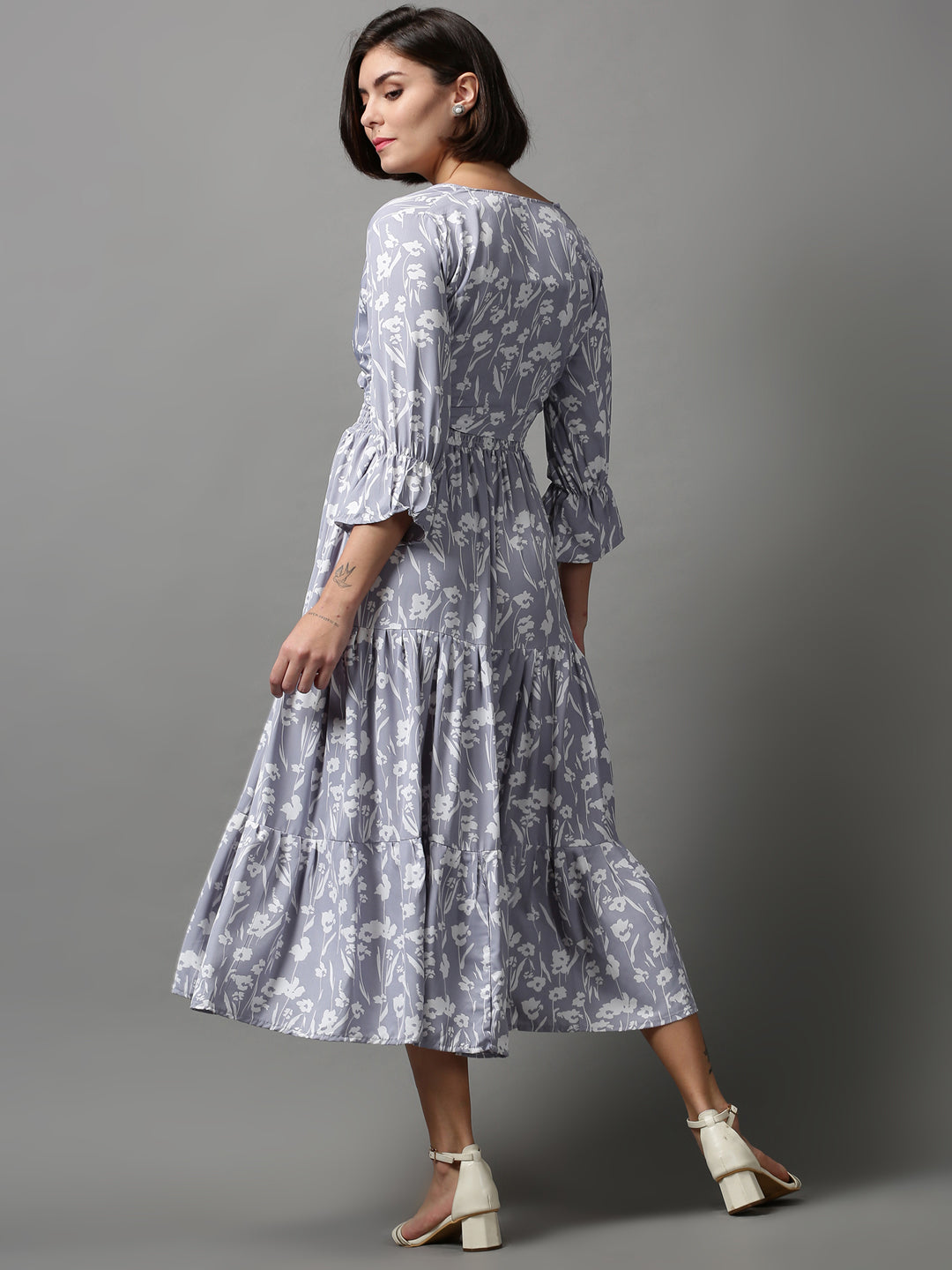 Women's Grey Floral Midi Dress