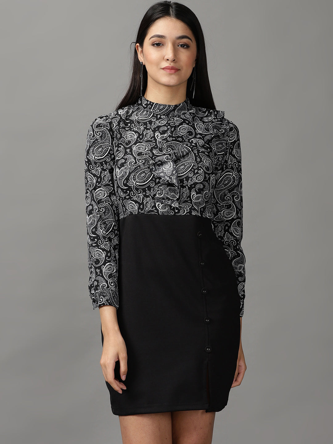 Women's Black Paisley Fit & Flare Dress
